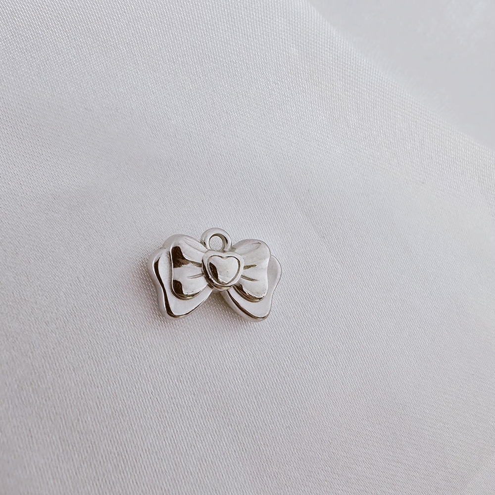 Silver Tone Bow Heart‎ Charm Pendant